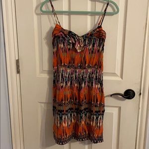 adjustable strap dress, pockets, stretch waist.